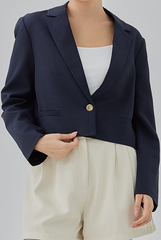 Kelyn Cropped Single Button Blazer in Navy Blue