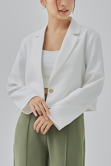 Kelyn Cropped Single Button Blazer in White