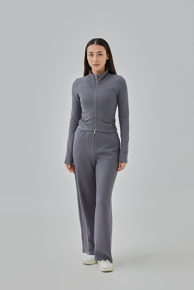 Mika Two-Way Zipper Fitted Knit Jacket in Grey