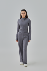 Mika Two-Way Zipper Fitted Knit Jacket in Grey