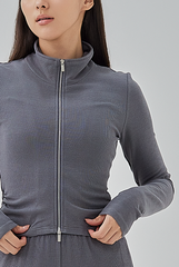 Mika Two-Way Zipper Fitted Knit Jacket in Grey