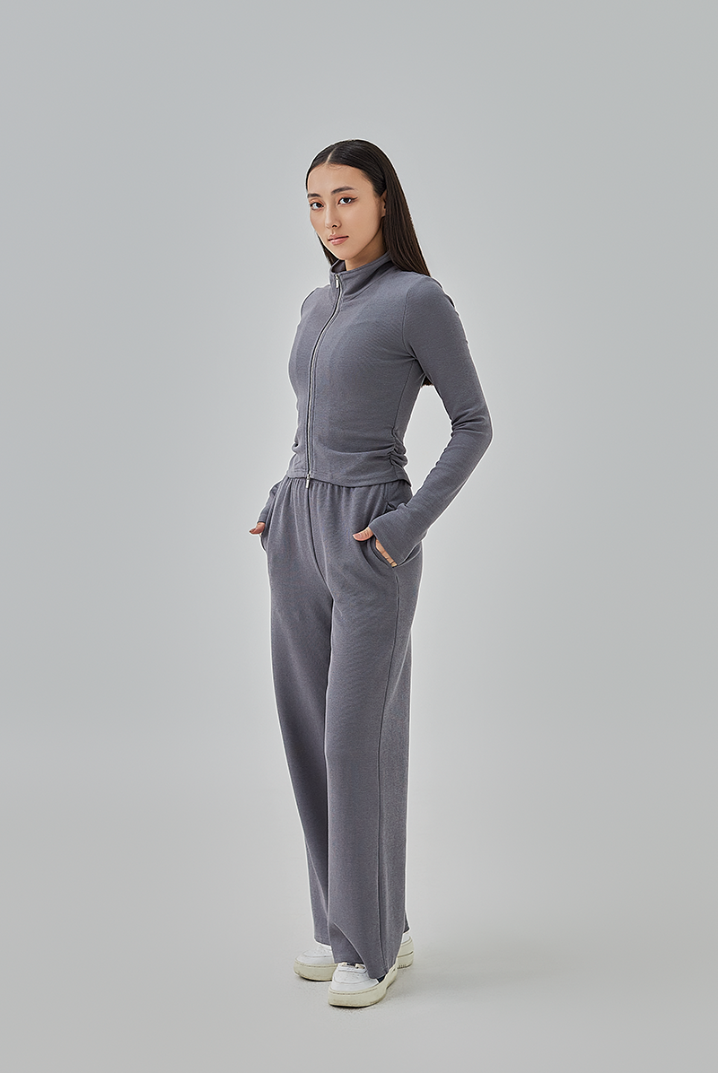 Mika Two-Way Zipper Fitted Knit Jacket in Grey