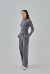 Mika Two-Way Zipper Fitted Knit Jacket in Grey