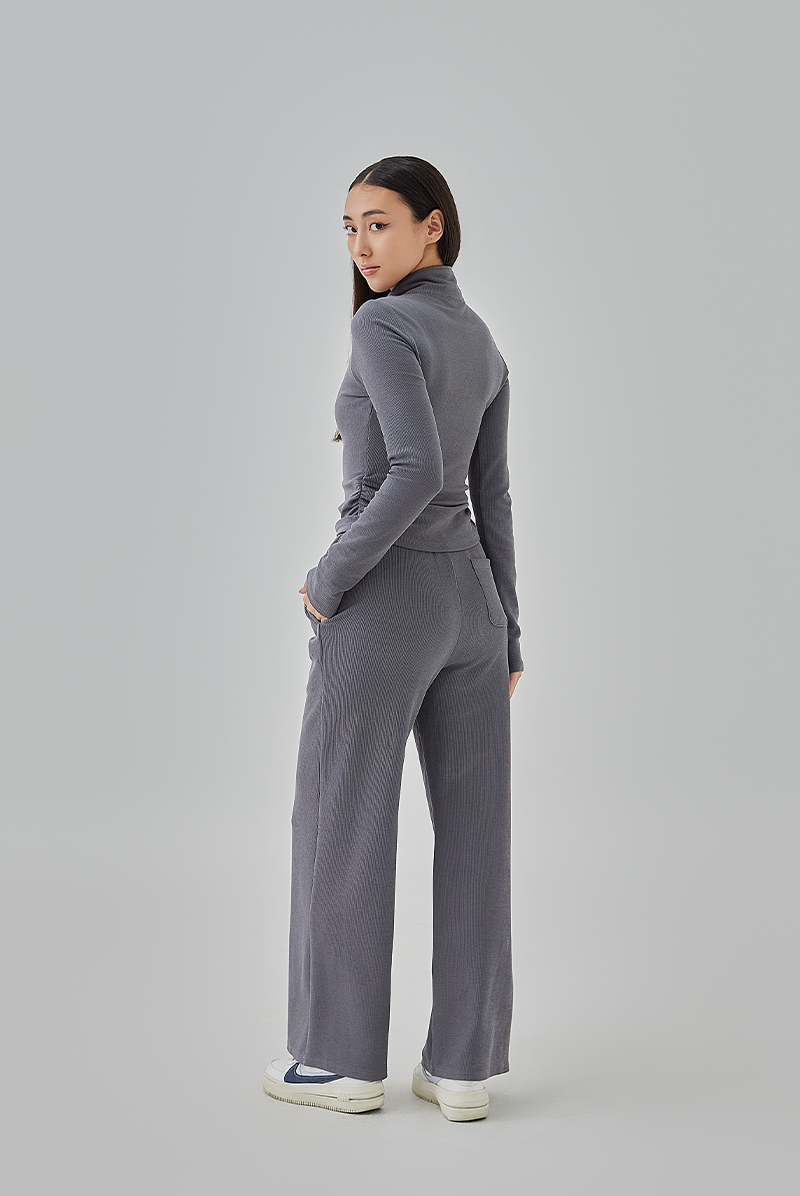 Mika Two-Way Zipper Fitted Knit Jacket in Grey