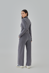 Mika Two-Way Zipper Fitted Knit Jacket in Grey