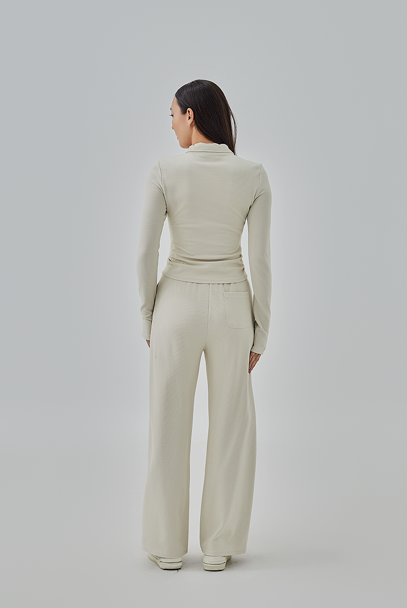 Mika Two-Way Zipper Fitted Knit Jacket in Oat