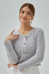 Auslyn Furry Knit Heart Button-Up Cardigan