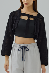 Tate Buckle-Front Knit Shrug Cardigan