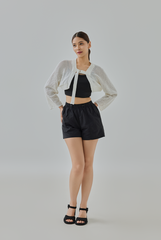 Tate Buckle-Front Knit Shrug Cardigan