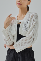 Tate Buckle-Front Knit Shrug Cardigan