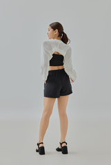 Tate Buckle-Front Knit Shrug Cardigan
