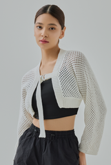 Tate Buckle-Front Knit Shrug Cardigan