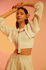 Tate Buckle-Front Knit Shrug Cardigan