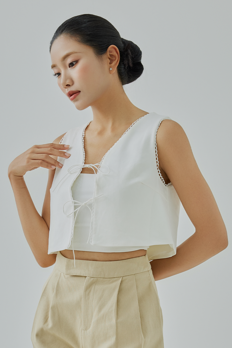 Talia Front Self-Tie Closure Vest Outer Top