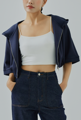 Tyra Cropped Hooded Jacket - Navy Blue