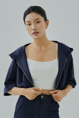 Tyra Cropped Hooded Jacket - Navy Blue