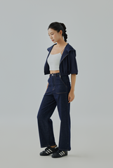 Tyra Cropped Hooded Jacket - Navy Blue