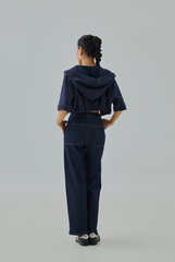 Tyra Cropped Hooded Jacket - Navy Blue
