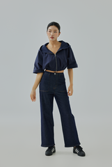 Tyra Cropped Hooded Jacket - Navy Blue