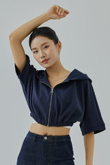 Tyra Cropped Hooded Jacket - Navy Blue