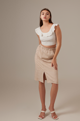 Sheena Front Slit Skirt in Beige