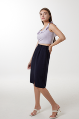 Sheena Front Slit Skirt in Navy Blue