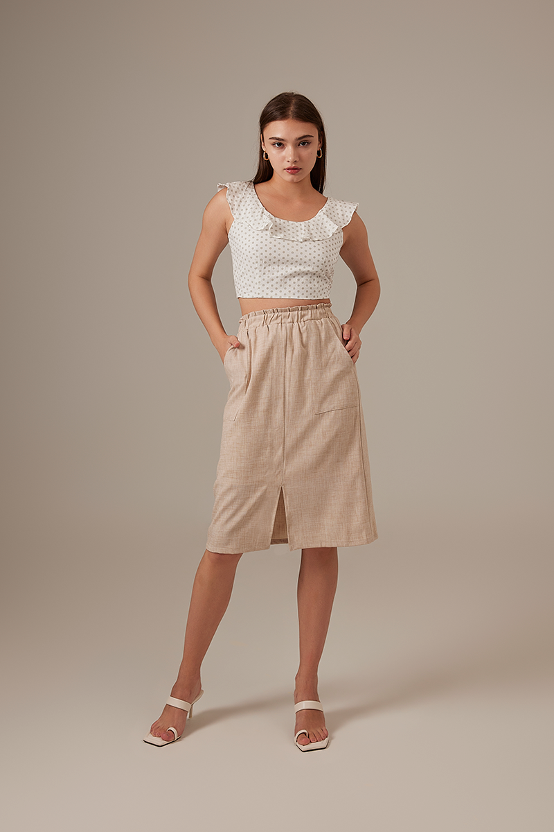 Sheena Front Slit Skirt in Beige