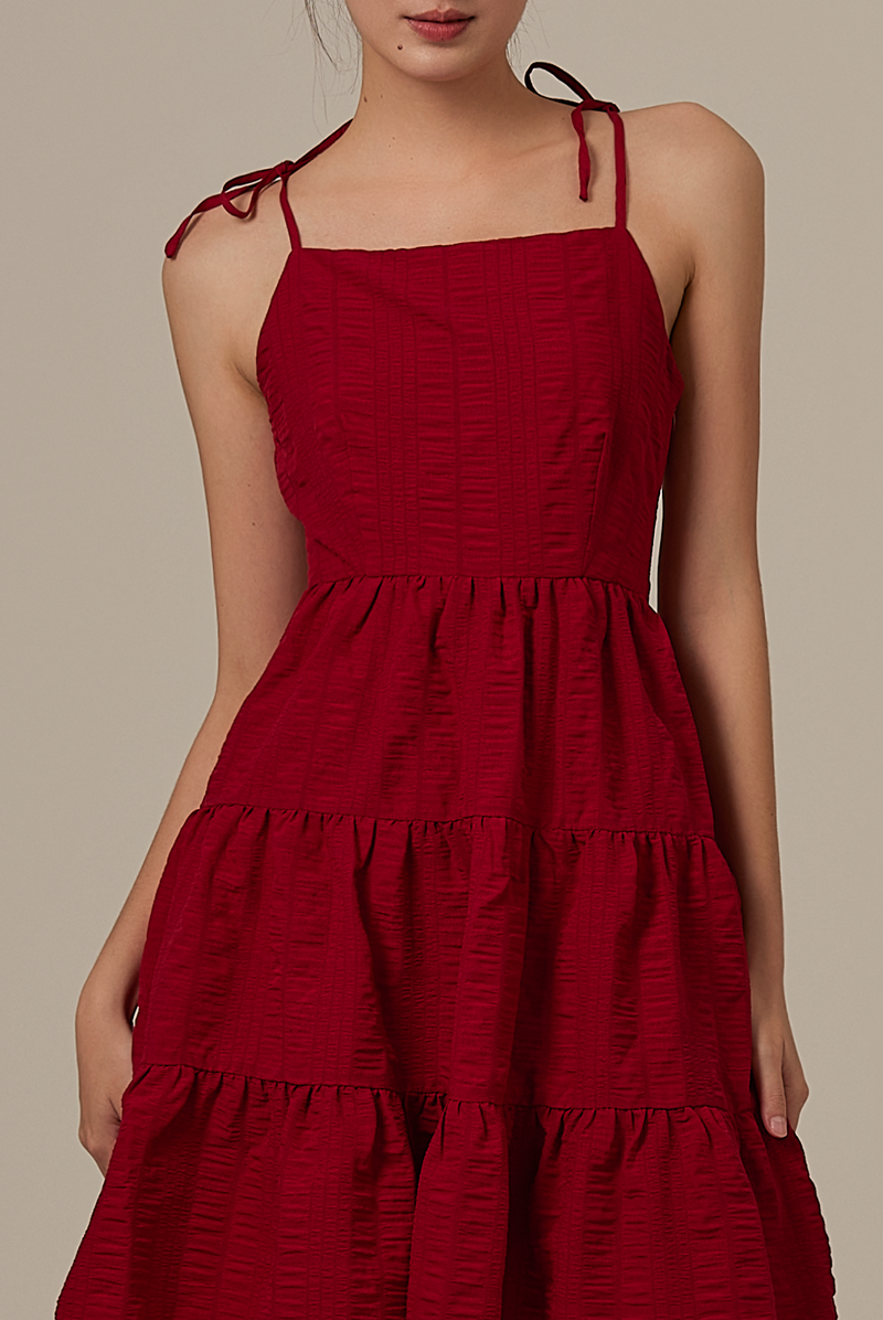 Iris Tri-Tiered Dress in Burgundy