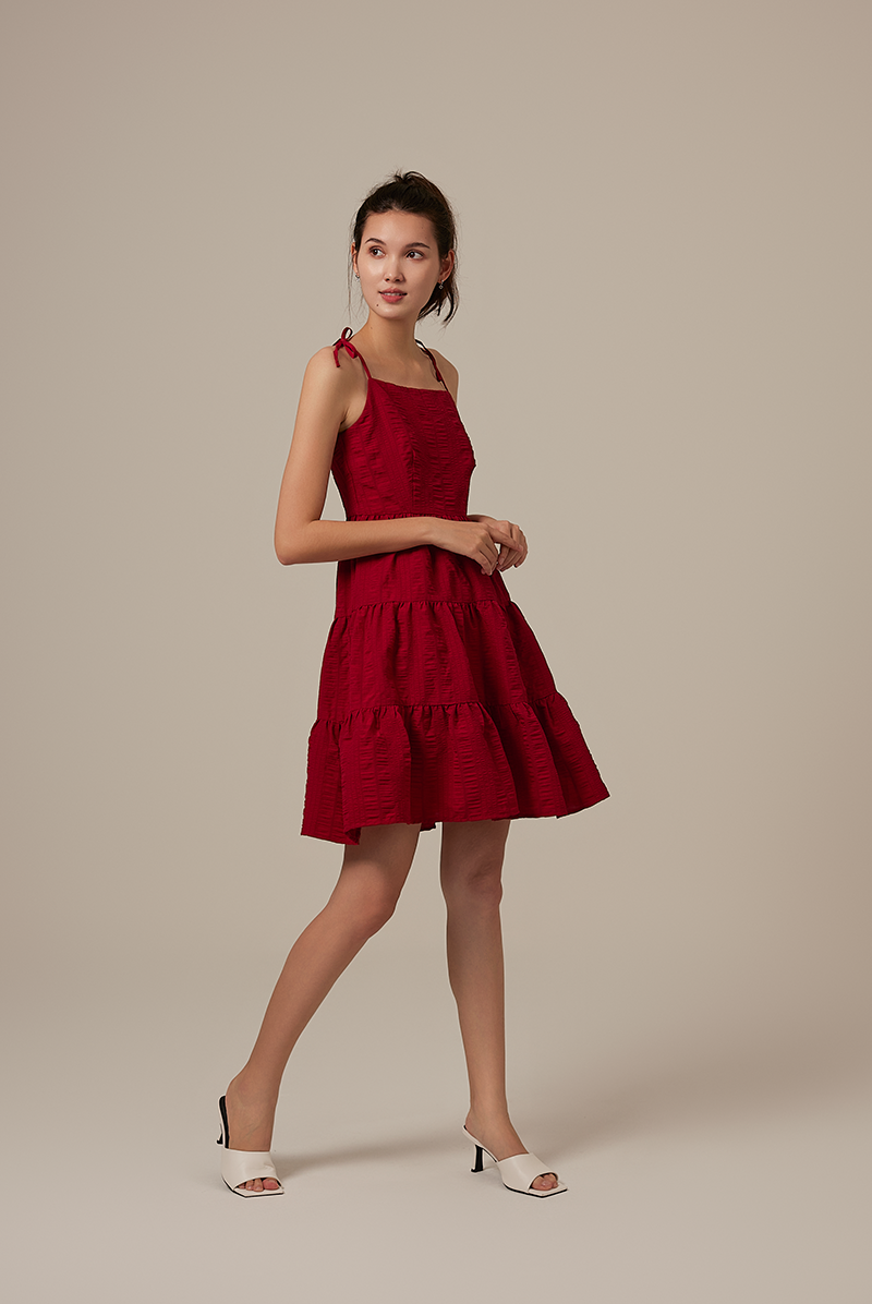 Iris Tri-Tiered Dress in Burgundy