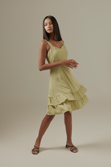 Judy Sweetheart Ruffle Dress in Green Apple