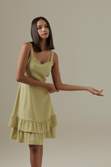 Judy Sweetheart Ruffle Dress in Green Apple