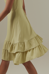 Judy Sweetheart Ruffle Dress in Green Apple