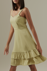 Judy Sweetheart Ruffle Dress in Green Apple