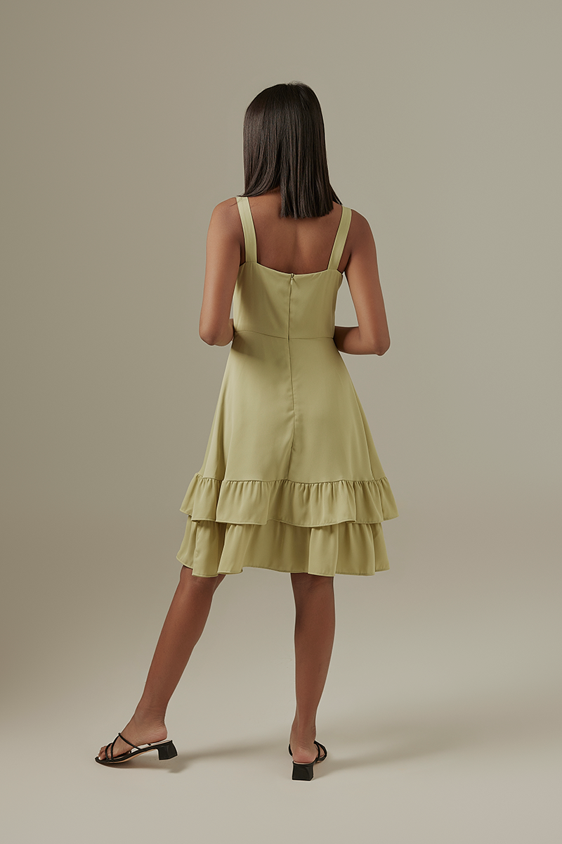 Judy Sweetheart Ruffle Dress in Green Apple