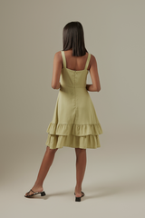 Judy Sweetheart Ruffle Dress in Green Apple