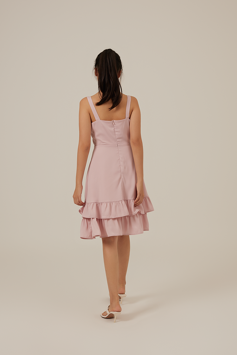Judy Sweetheart Ruffle Dress in Light Pink