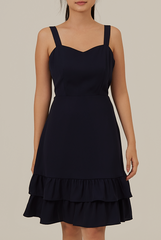 Judy Sweetheart Ruffle Dress in Navy Blue