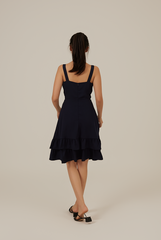 Judy Sweetheart Ruffle Dress in Navy Blue