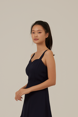 Judy Sweetheart Ruffle Dress in Navy Blue