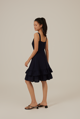 Judy Sweetheart Ruffle Dress in Navy Blue