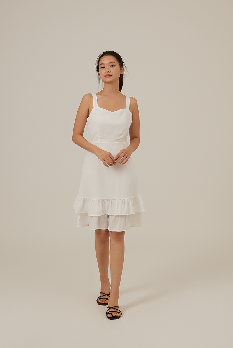 Judy Sweetheart Ruffle Dress in White