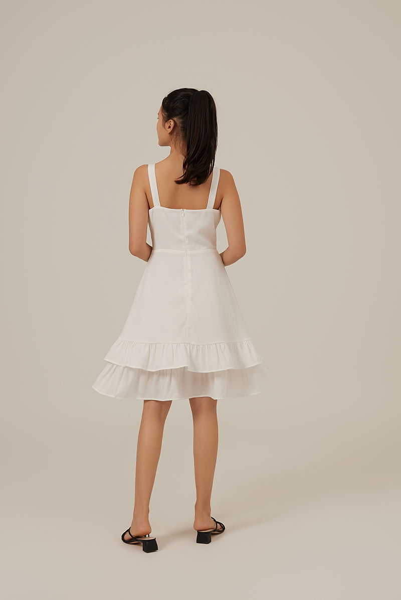 Judy Sweetheart Ruffle Dress in White