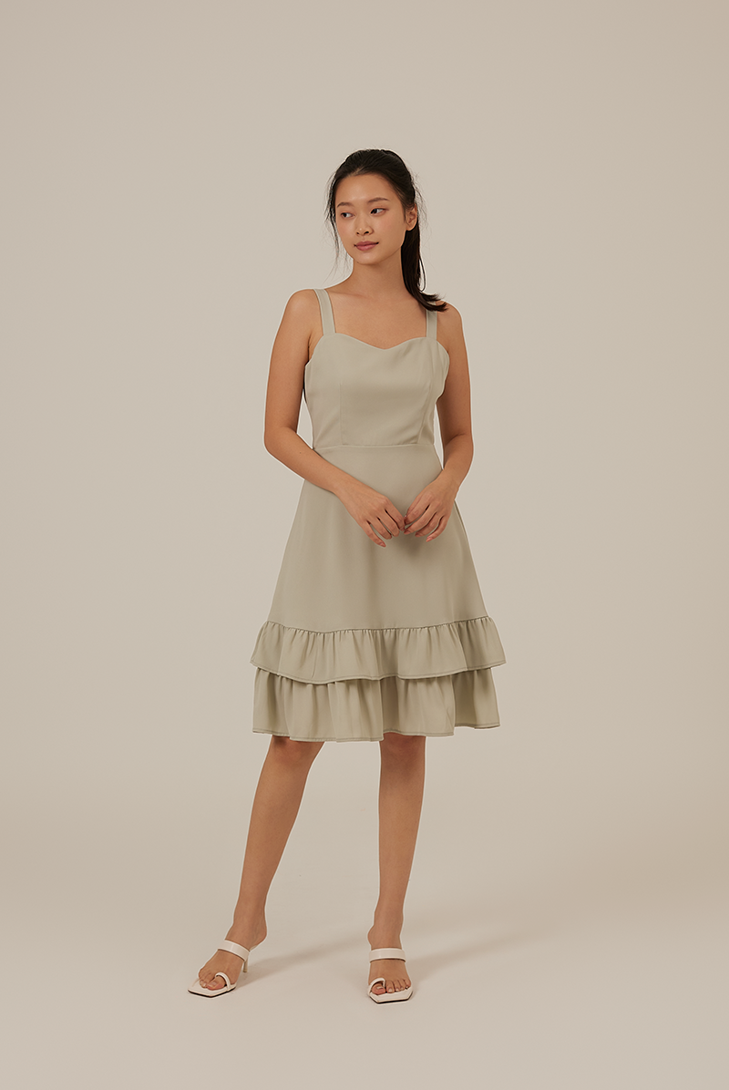 Judy Sweetheart Ruffle Dress in Willow