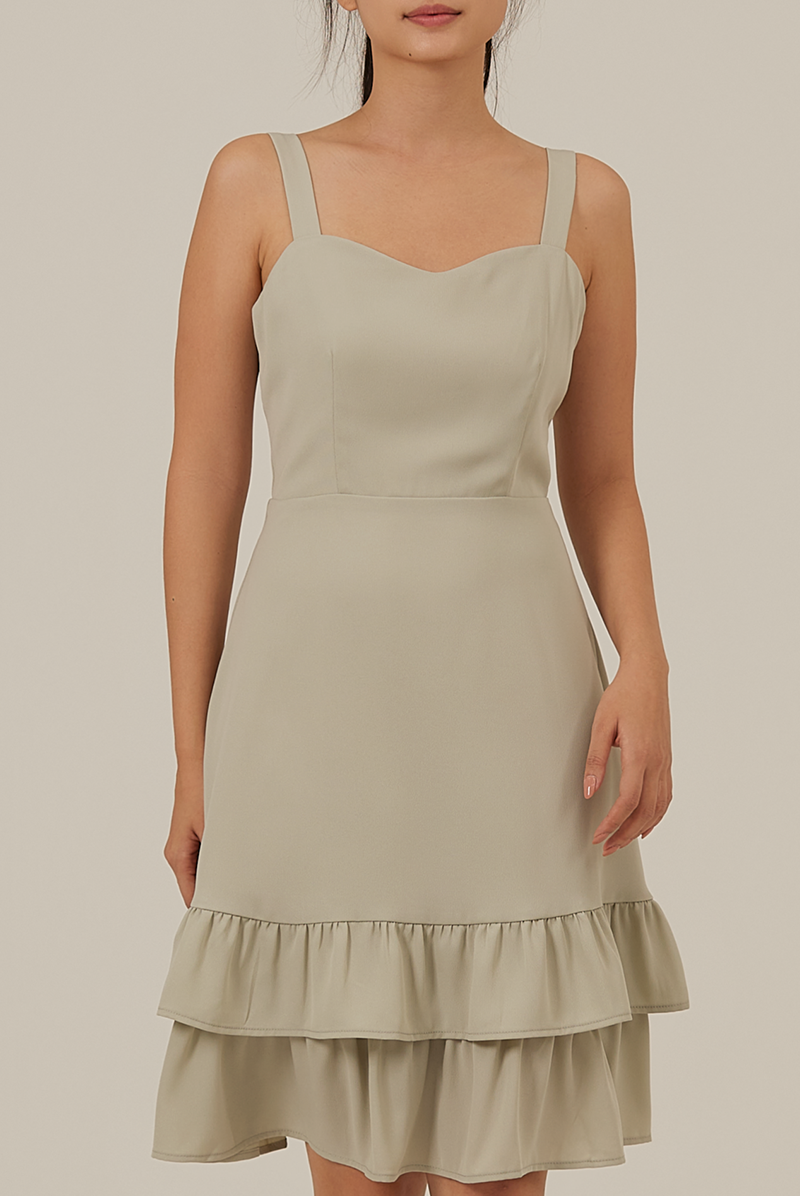 Judy Sweetheart Ruffle Dress in Willow