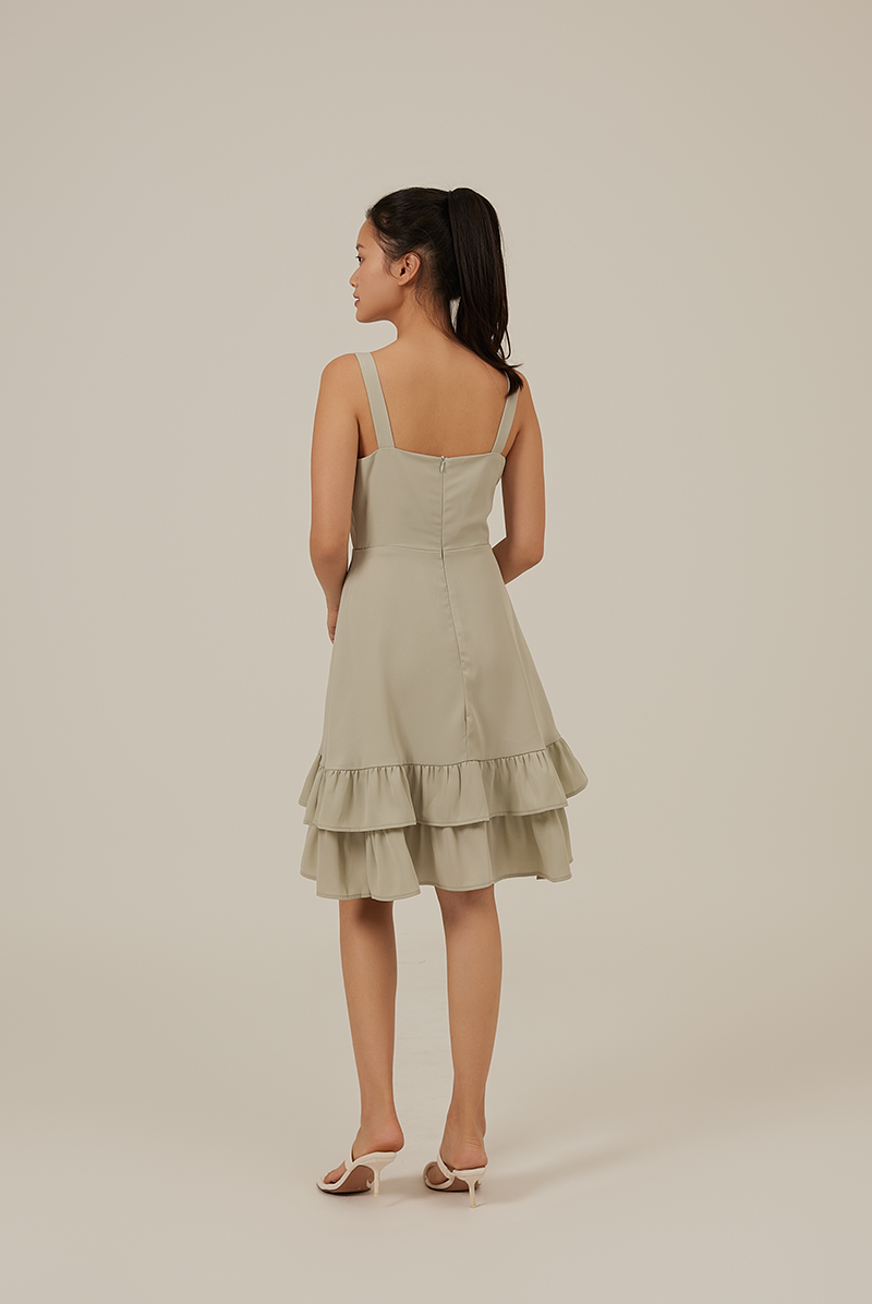 Judy Sweetheart Ruffle Dress in Willow