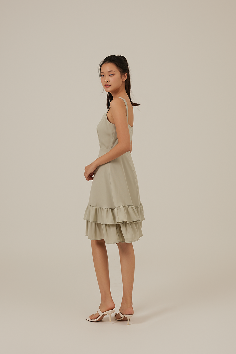 Judy Sweetheart Ruffle Dress in Willow