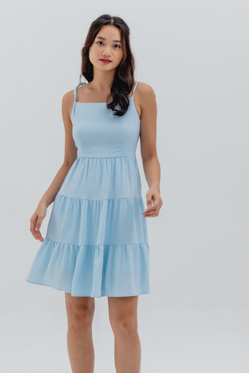 Emma Camisole Tie Tiered Dress in Light Blue