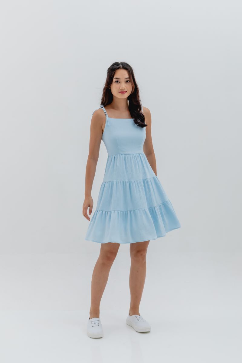Emma Camisole Tie Tiered Dress in Light Blue