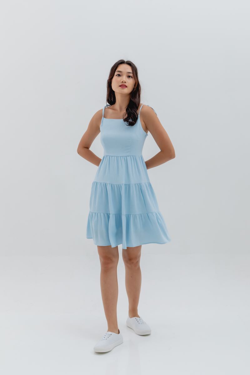 Emma Camisole Tie Tiered Dress in Light Blue