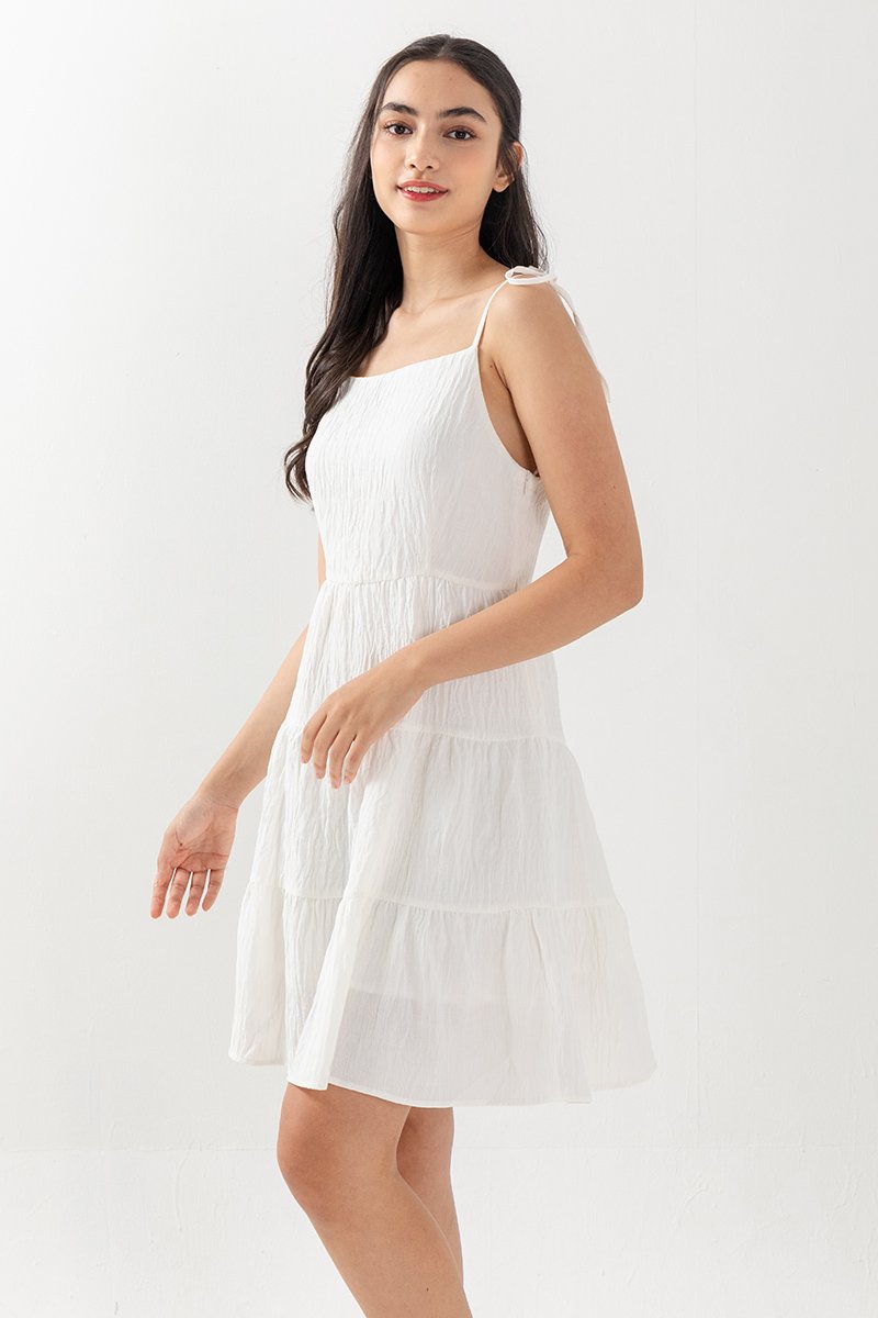 Emma Camisole Tie Tiered Dress in White
